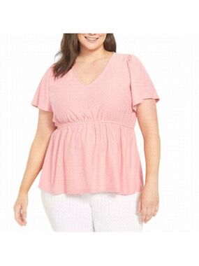 LANE Bryant Peony Swing Flutter-Sleeve Clip Dot Babydoll Top Size 14/16